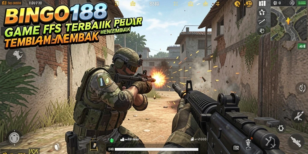 Screenshot BINGO188 menampilkan aksi tembak-menembak yang intens.