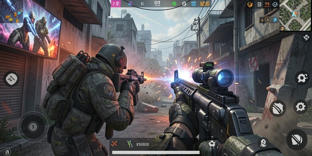 Screenshot menampilkan momen aksi intens di DKK dengan gameplay FPS.