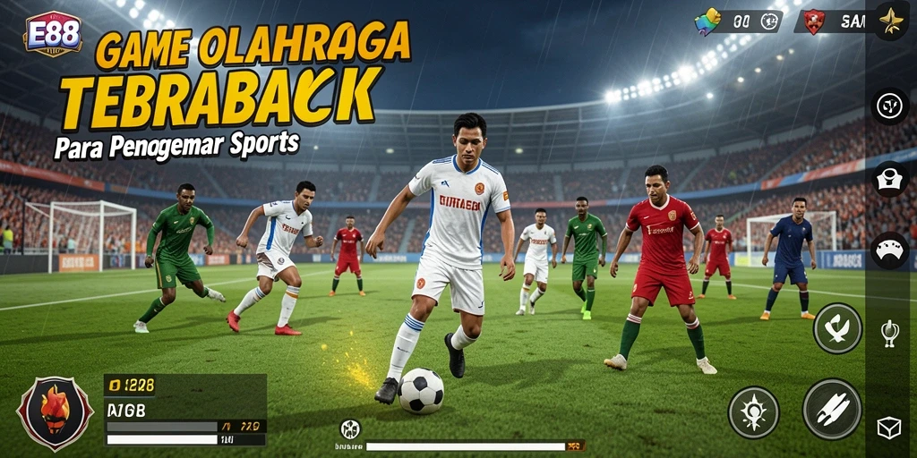 Tangkapan layar utama E88 menampilkan aksi seru dalam gameplay olahraga.