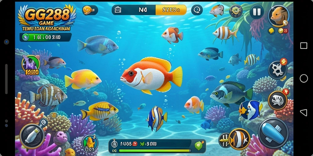 Tampilan gameplay seru dalam GG288 saat menangkap ikan.