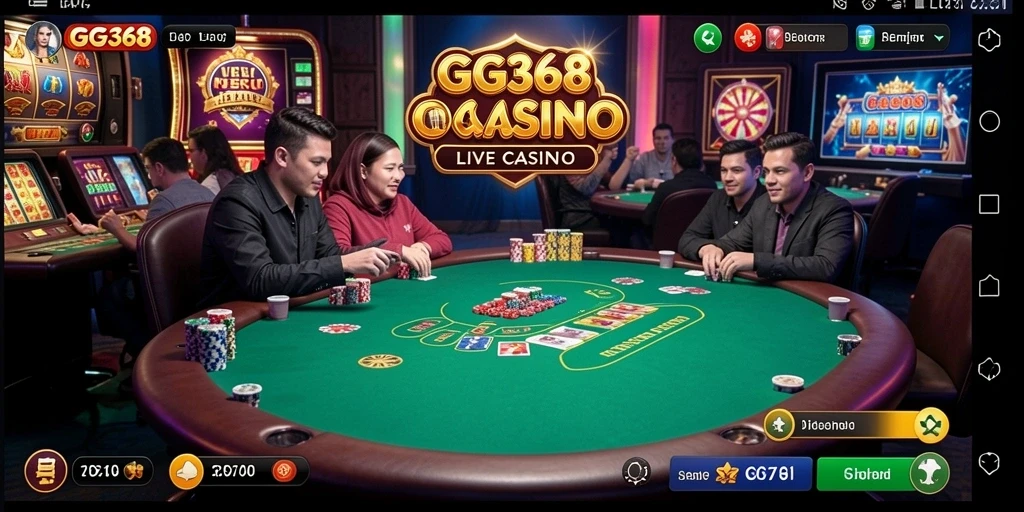 Screenshot utama GG368 menampilkan dealer profesional dalam aksi di meja Live Casino.