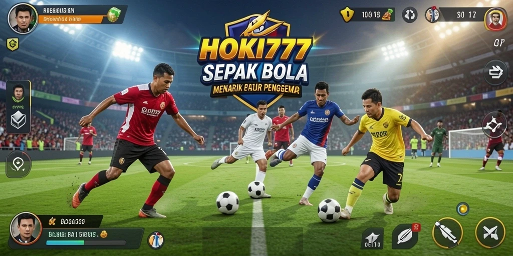 Screenshot menunjukkan aksi seru dalam permainan sepak bola HOKI777.