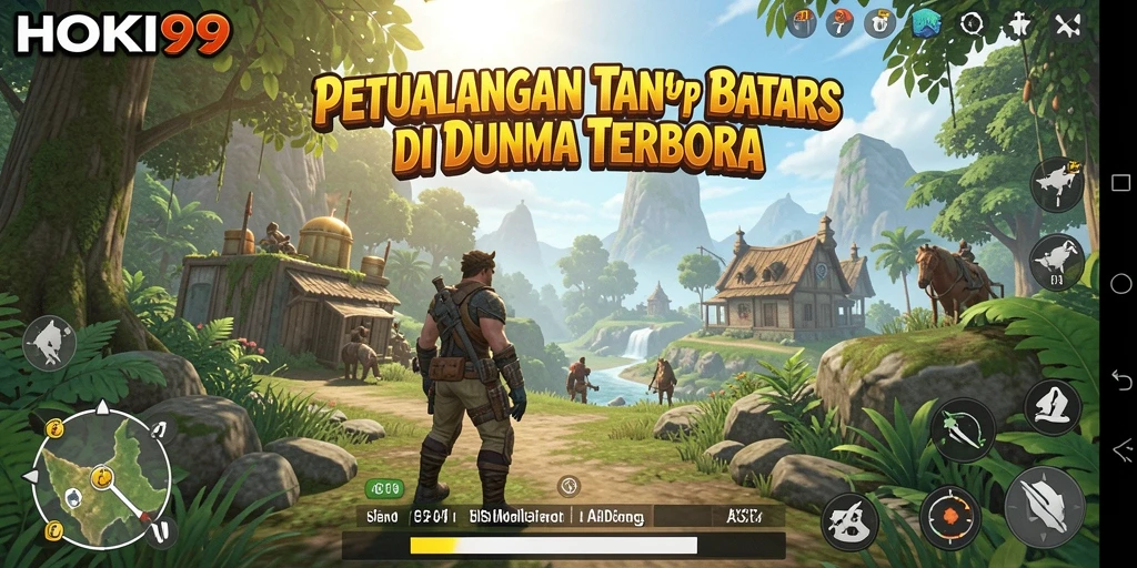 Screenshot gameplay HOKI99 menunjukkan petualangan di dunia terbuka yang menawan.