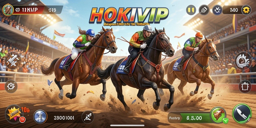 Tampilan aksi balapan seru di HOKIVIP dengan grafik memukau.