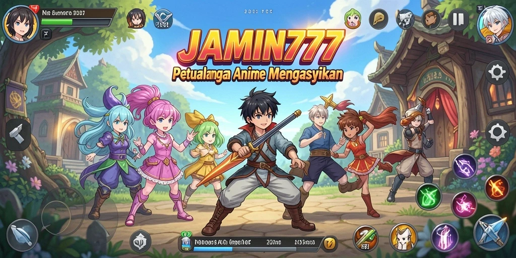 Screenshot utama JAMIN777 menampilkan pertarungan seru dalam gaya anime.