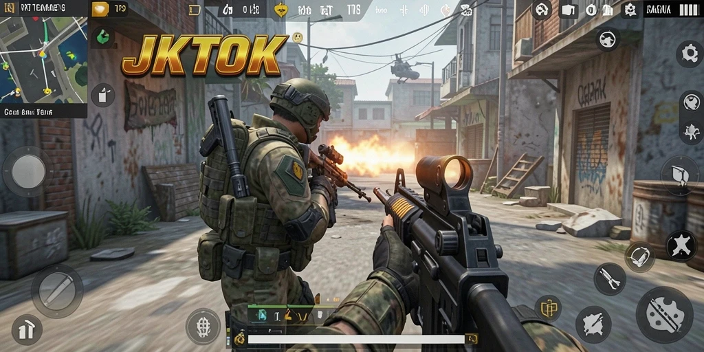 Screenshot JKTOK menampilkan aksi tempur seru dalam FPS.
