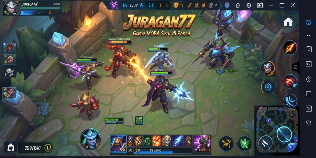Screenshot gameplay <strong>JURAGAN77</strong> menampilkan pertarungan seru antar pahlawan.