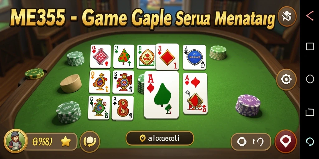 Tampilan gameplay seru dari ME355 yang menampilkan pertandingan Gaple.