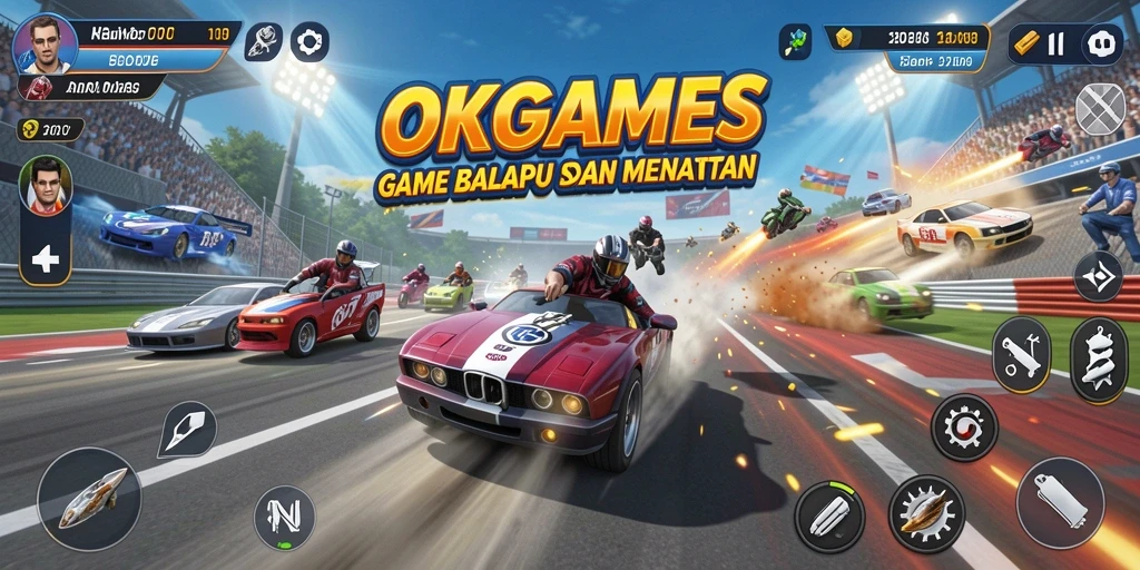 Gameplay OKGAMES yang mendebarkan dengan lintasan balap yang seru.