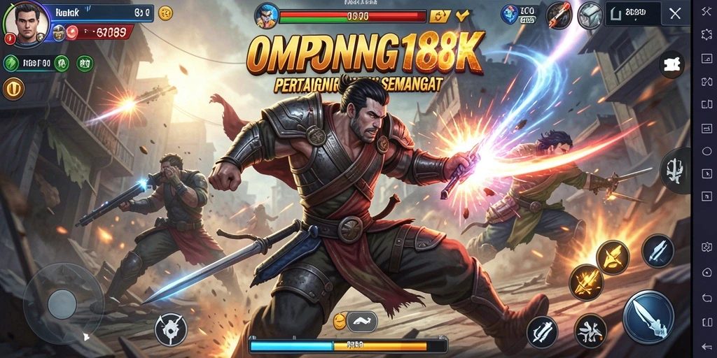 Screenshot OMPONG188 menampilkan aksi pertarungan karakter dalam gameplay yang seru.